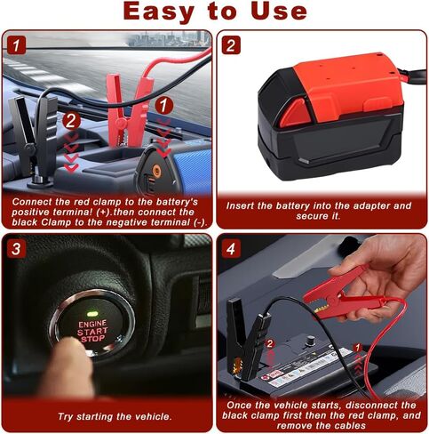 6.56FT 8AWG Milwaukee Jump Starter, M18 18V Jumper Cables for Car with Adapter, Automotive Battery Jumper Cables for Mid-Size Cars Light Trucks Car Jump Starting Using Tool in Kuwait