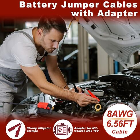 6.56FT 8AWG Milwaukee Jump Starter, M18 18V Jumper Cables for Car with Adapter, Automotive Battery Jumper Cables for Mid-Size Cars Light Trucks Car Jump Starting Using Tool in Kuwait