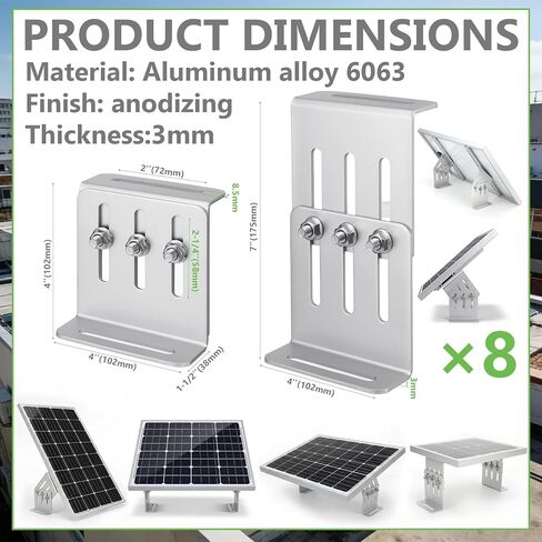 Frienda 8 Pcs Solar Panel Tilt Mount Brackets, 4"-7" Adjustable Length, 20°-160° Adjustable Angle, 1/8" Thick Anodized 6063 Aluminum Solar Panel Rack Mount for Rv, Roof, Boat in Saudi Arabia