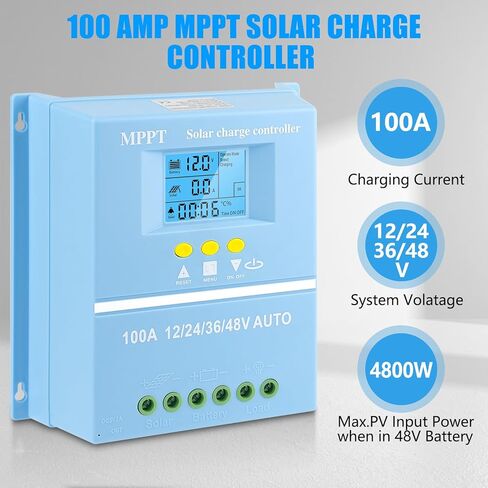100A MPPT Solar Charge Controller Solar Panel Intelligent Regulator 12V 24V 36V 48V Dual USB Ports Max 100V Input for Lead-Acid/Lithium, Blue in Saudi Arabia