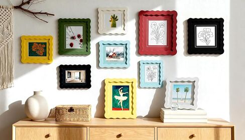 5x7 Blue Picture Frame with Mat for 4x6, Curved Wavy Edge Deco Wooden Real Glass, Vertical or Horizontal Display Photo Gallery Wall & Tabletop Frame in Saudi Arabia