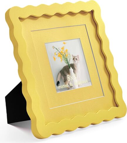 5x7 Blue Picture Frame with Mat for 4x6, Curved Wavy Edge Deco Wooden Real Glass, Vertical or Horizontal Display Photo Gallery Wall & Tabletop Frame in Saudi Arabia