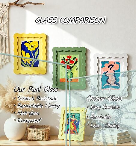 5x7 Blue Picture Frame with Mat for 4x6, Curved Wavy Edge Deco Wooden Real Glass, Vertical or Horizontal Display Photo Gallery Wall & Tabletop Frame in Saudi Arabia