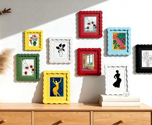 5x7 Blue Picture Frame with Mat for 4x6, Curved Wavy Edge Deco Wooden Real Glass, Vertical or Horizontal Display Photo Gallery Wall & Tabletop Frame in Saudi Arabia