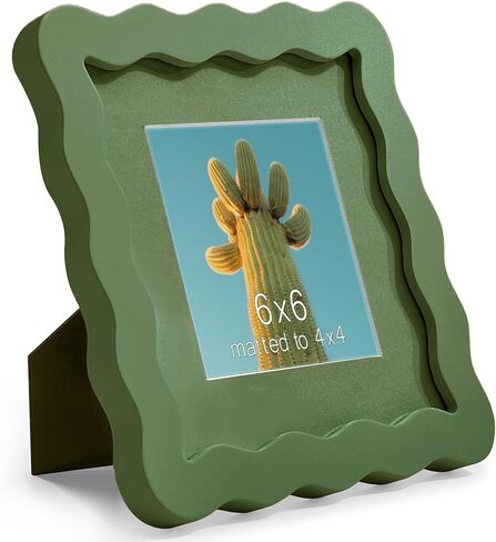 5x7 Blue Picture Frame with Mat for 4x6, Curved Wavy Edge Deco Wooden Real Glass, Vertical or Horizontal Display Photo Gallery Wall & Tabletop Frame in Saudi Arabia