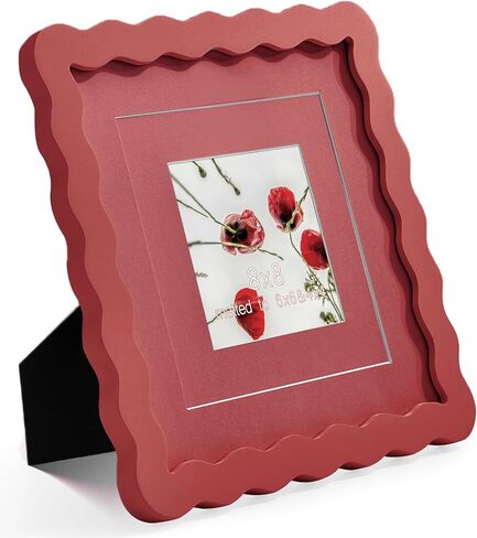 5x7 Blue Picture Frame with Mat for 4x6, Curved Wavy Edge Deco Wooden Real Glass, Vertical or Horizontal Display Photo Gallery Wall & Tabletop Frame in Saudi Arabia
