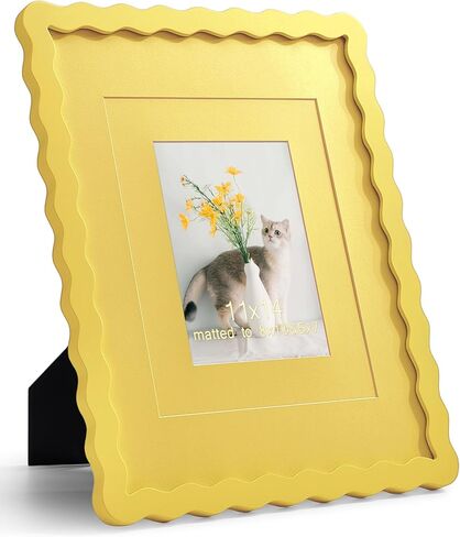 5x7 Blue Picture Frame with Mat for 4x6, Curved Wavy Edge Deco Wooden Real Glass, Vertical or Horizontal Display Photo Gallery Wall & Tabletop Frame in Saudi Arabia