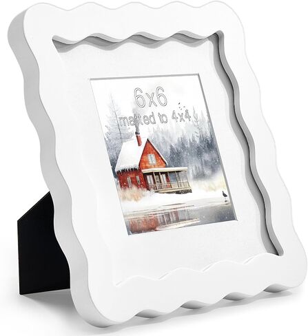 5x7 Blue Picture Frame with Mat for 4x6, Curved Wavy Edge Deco Wooden Real Glass, Vertical or Horizontal Display Photo Gallery Wall & Tabletop Frame in Saudi Arabia