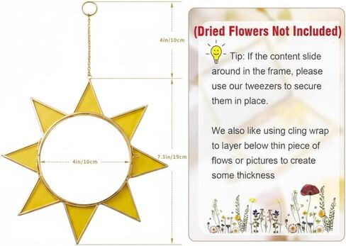 Sunburst Pressed Flower Frames with Tweezers, Decorative Wall Art Hanging Tabletop Display Double Glass Frames with Metal Chain for Dried Flowers Plants, Horizontal Picture Frame, Golden Décor in Kuwait