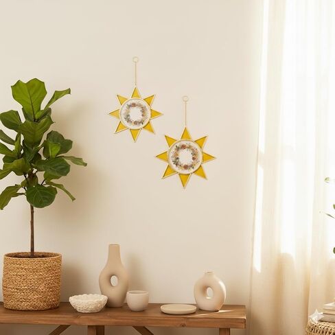 Sunburst Pressed Flower Frames with Tweezers, Decorative Wall Art Hanging Tabletop Display Double Glass Frames with Metal Chain for Dried Flowers Plants, Horizontal Picture Frame, Golden Décor in Kuwait