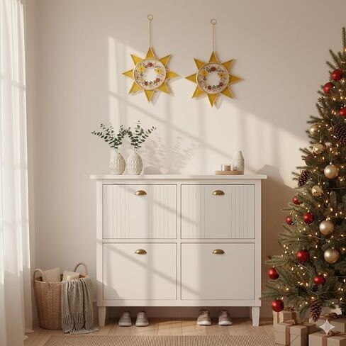 Sunburst Pressed Flower Frames with Tweezers, Decorative Wall Art Hanging Tabletop Display Double Glass Frames with Metal Chain for Dried Flowers Plants, Horizontal Picture Frame, Golden Décor in Kuwait