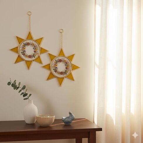 Sunburst Pressed Flower Frames with Tweezers, Decorative Wall Art Hanging Tabletop Display Double Glass Frames with Metal Chain for Dried Flowers Plants, Horizontal Picture Frame, Golden Décor in Kuwait