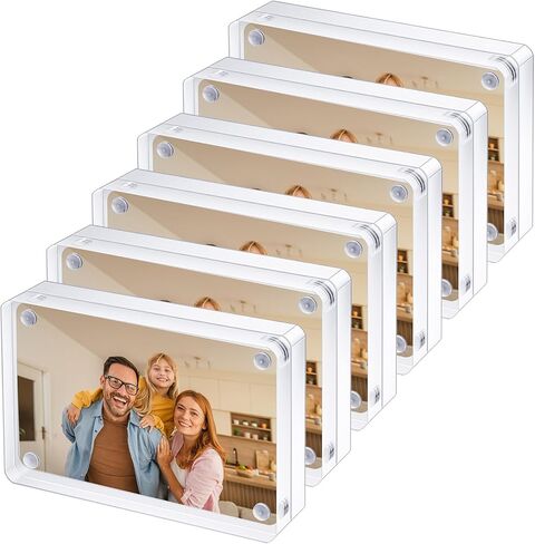 6 قطع إطار صورة أكريليك صغير مقاس 2.5 × 3.5 بوصة إطار بطاقة عمل من الأكريليك الشفاف مزدوج الجوانب وإطارات صور مغناطيسية لسطح المكتب بدون إطار لعرض الصور بحجم المحفظة وحامل عرض سطح المكتب للمكتب in Kuwait