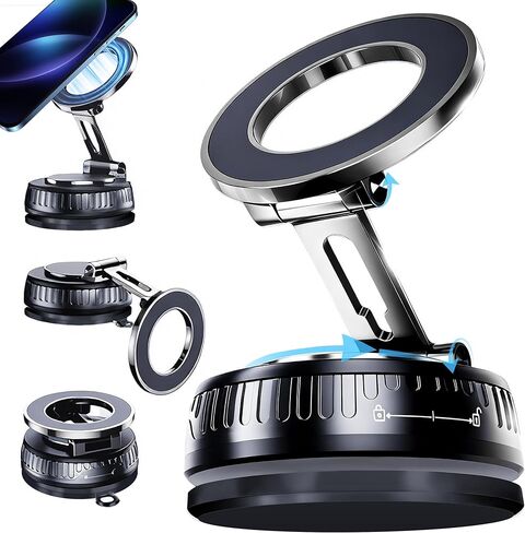 2026 Upgraded Magnetic Car Phone Mount for MagSafe: 360° Rotatable Adjustable Holder with 180+LBS Strong Suction Cup & 4200gf Magnet, Compatible with iPhone Series & Android Devices, Black in Kuwait