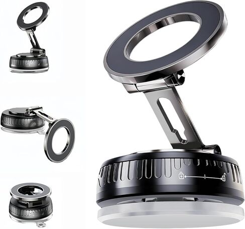 حامل هاتف مغناطيسي مطور لعام 2026 لـ MagSafe: حامل قابل للدوران 360 درجة مع كوب شفط قوي بوزن 180+LBS ومغناطيس 4200gf، متوافق مع سلسلة iPhone وأجهزة Android، أسود in Kuwait