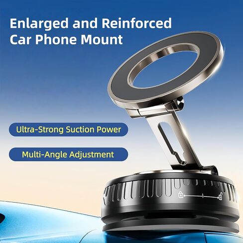 2026 Upgraded Magnetic Car Phone Mount for MagSafe: 360° Rotatable Adjustable Holder with 180+LBS Strong Suction Cup & 4200gf Magnet, Compatible with iPhone Series & Android Devices, Black in Kuwait
