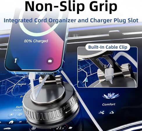 2026 Upgraded Magnetic Car Phone Mount for MagSafe: 360° Rotatable Adjustable Holder with 180+LBS Strong Suction Cup & 4200gf Magnet, Compatible with iPhone Series & Android Devices, Black in Kuwait