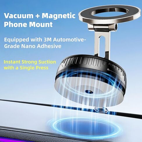 2026 Upgraded Magnetic Car Phone Mount for MagSafe: 360° Rotatable Adjustable Holder with 180+LBS Strong Suction Cup & 4200gf Magnet, Compatible with iPhone Series & Android Devices, Black in Kuwait