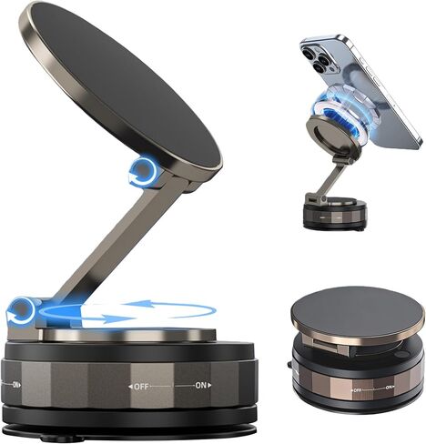 2026 Upgraded Magnetic Car Phone Mount for MagSafe: 360° Rotatable Adjustable Holder with 180+LBS Strong Suction Cup & 4200gf Magnet, Compatible with iPhone Series & Android Devices, Black in Kuwait