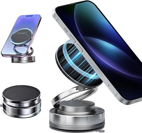 2026 Upgraded Magnetic Car Phone Mount for MagSafe: 360° Rotatable Adjustable Holder with 180+LBS Strong Suction Cup & 4200gf Magnet, Compatible with iPhone Series & Android Devices, Black in Kuwait