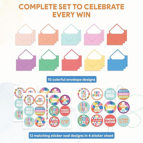 Decorably 24 Pack Gold-Foiled 6x4in Fun Blank Congratulations Card Set with Envelopes & Stickers, 12 Colorful Designs for Graduations, Promotions, Appreciation for Coworkers, Compliment, Recognition in Saudi Arabia