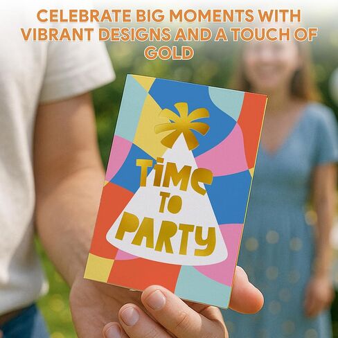 Decorably 24 Pack Gold-Foiled 6x4in Fun Blank Congratulations Card Set with Envelopes & Stickers, 12 Colorful Designs for Graduations, Promotions, Appreciation for Coworkers, Compliment, Recognition in Saudi Arabia
