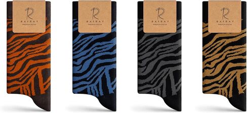 جوارب RAFRAY Premium - جوارب حمار وحشي في صندوق هدايا - طول الطاقم - نمط حمار وحشي ملون - 4 أزواج - مقاس US W 5-9.5 in Kuwait