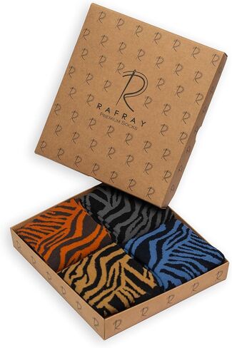 جوارب RAFRAY Premium - جوارب حمار وحشي في صندوق هدايا - طول الطاقم - نمط حمار وحشي ملون - 4 أزواج - مقاس US W 5-9.5 in Kuwait