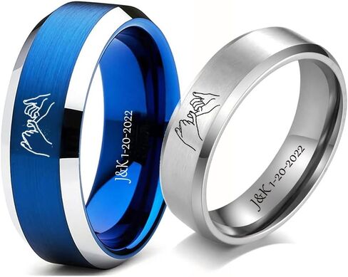خواتم الوعد المطابقة المخصصة للأزواج مع حلقتين، مجموعة خواتم الخطوبة له ولها، خواتم الوعد المنقوشة للأزواج هدية عيد الميلاد in Kuwait