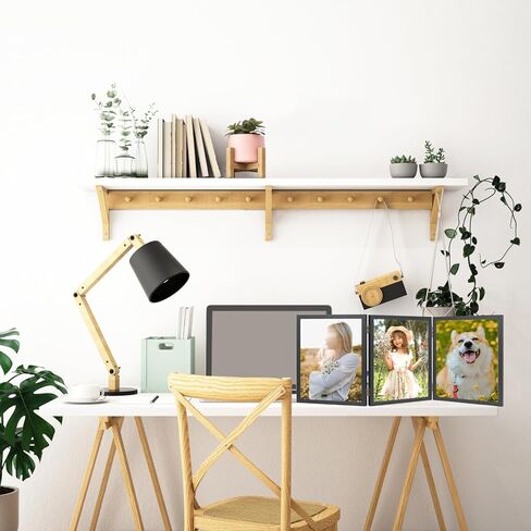 3 Picture Frame 8x10 Hinged Folding Vertical Stand for Tabletop Display, Wood Three Opening 8x10 Triple Photo Frame Collage with Shatter Resistant Plexiglass, Black in Kuwait