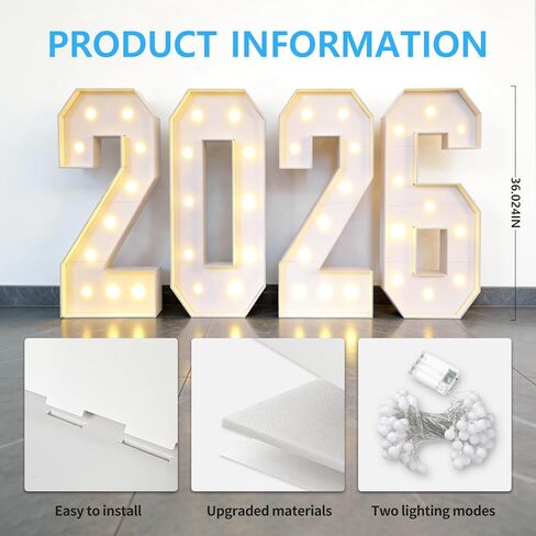 3ft 2026 Light Up Marquee Numbers Class of 2026 Graduation Large Sign Big Grad Mosaic Foam Board Giant Jumbo Lighted Letters 3 Feet Tall New Year Decorations with Lights High School College Party Prom Decor in Saudi Arabia
