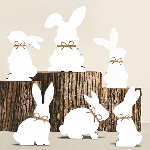 6 قطع من علامات خشبية لطاولة أرنب عيد الفصح، ديكور مزرعة على شكل أرنب مع حبل، ديكورات خشبية على شكل أرنب الربيع لعيد الفصح لحفلات المزرعة الداخلية هدية مكتب المنزل in Kuwait