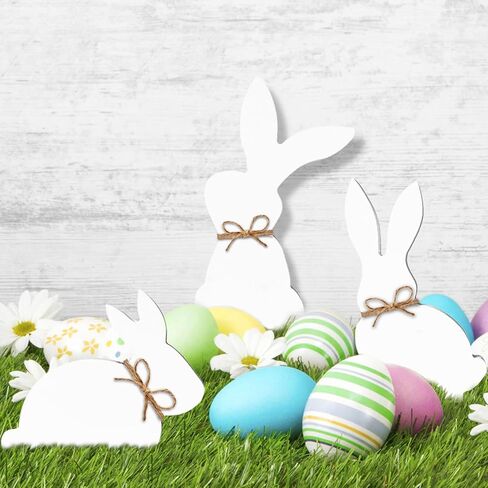 6 قطع من علامات خشبية لطاولة أرنب عيد الفصح، ديكور مزرعة على شكل أرنب مع حبل، ديكورات خشبية على شكل أرنب الربيع لعيد الفصح لحفلات المزرعة الداخلية هدية مكتب المنزل in Kuwait
