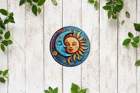 Vintage Round Tin The Sun And Moon Sign Retro Metal Sign Suitable For Home Street Shop Garage Bar Farm Garden - Multi-Purpose For Indoor/Outdoor Use Plaque 8x8 Inch in Saudi Arabia