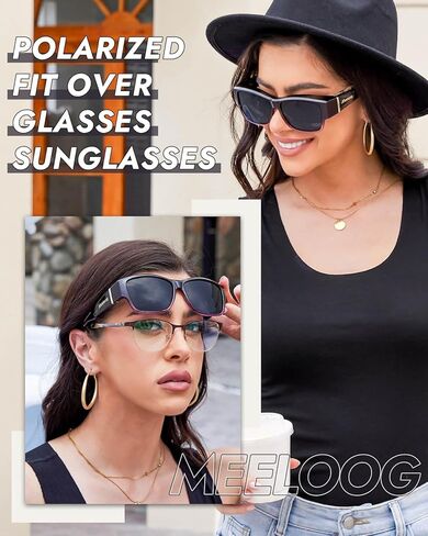 Meeloog Women Polarized Fit Over Glasses Sunglasses, Square Lightweight Wrap Around Shades For Driving Riding MST6470 in Saudi Arabia