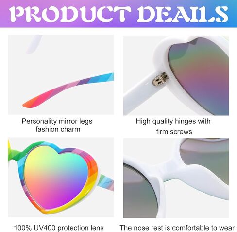 Polarized Rainbow Heart Sunglasses for Women Rainbow Eyeglasses UV400 Trendy Love Shaped Sunglasses Pride Accessories in Kuwait