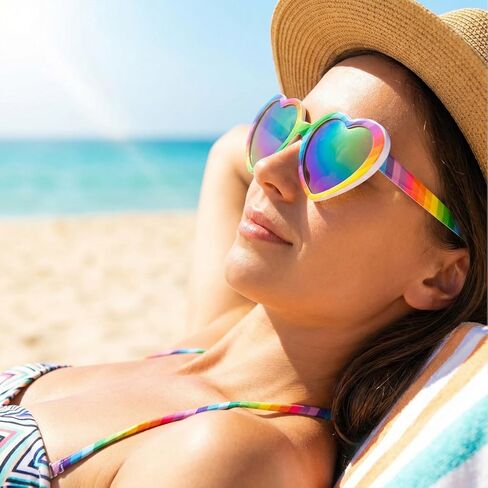 Polarized Rainbow Heart Sunglasses for Women Rainbow Eyeglasses UV400 Trendy Love Shaped Sunglasses Pride Accessories in Kuwait