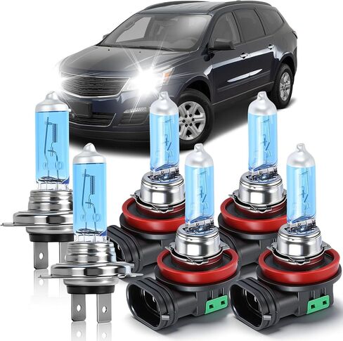 OQSNCV Fit for Chevy Traverse 2013 2014 2015 2016 2017 2018 Halogen Headlight Bulbs, H7 High Beam+ H11 Low Beam+ H11 Fog Light Headlamp Replacement Bulbs Kit 100W 4200K, Pack of 6 in Kuwait
