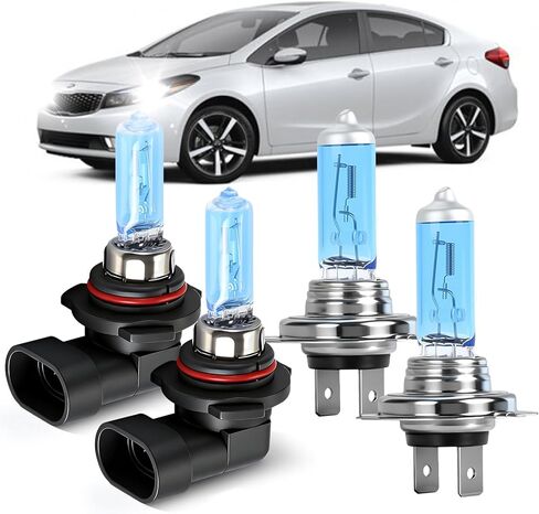 OQSNCV Fit for Kia Forte Headlight Bulbs 2017 2018 2019 2020 2021 2022 Halogen Bulbs, 9005 High Beam+ H7 Low Beam Light Bulbs Halogen Headlamp Replacement Bulbs Kit, Pack of 4 in Kuwait
