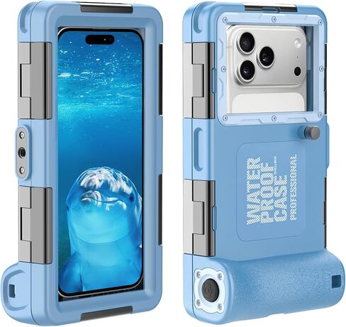 حافظات هاتف تحت الماء للغطس، حافظة هاتف مقاومة للماء للغوص [50 قدمًا / 15 مترًا] [متوافقة مع الهواتف الذكية 4.7-6.9 بوصة] لهاتف Samsung Galaxy S24/S23/S22/S21/لهاتف iPhone 15/14/13/12 (أزرق) in Kuwait