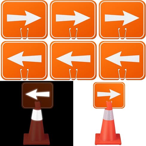 Geetery 6 Pcs High Intensity Reflective Traffic Cone Sign Traffic Cone Top Warning Sign Reversible Arrow Sign Directional Signs for Construction Road Barricade Outdoor, 10.4" Height x 12.6" Width in Kuwait