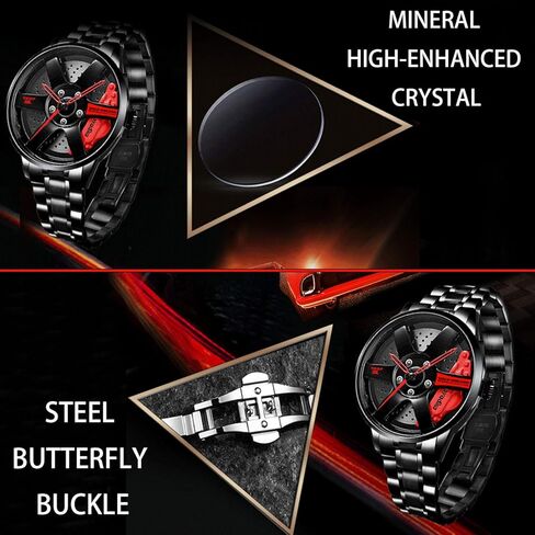 iCyber Watches for Men - Waterproof Stainless Steel Japanese Quartz Wrist Watch Sports Men’s Watches with Car Wheel Rim Hub Design in Saudi Arabia