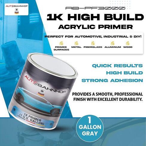 AB-PF 3000 1K Primer Surfacer Gray - طلاء تمهيدي عالي الأداء للسيارات، معالجة سريعة، التصاق قوي، طبقة أساسية ناعمة للطلاء، حماية من الصدأ، توافق متعدد الأسطح - 1 جالون in Kuwait