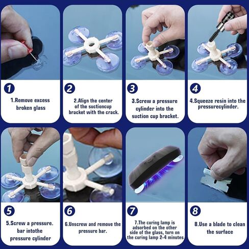 طقم إصلاح الزجاج الأمامي - سائل إصلاح زجاج النانو للرقائق والشقوق | إصلاح سريع، يعمل على الرقائق والشقوق، مجموعة إصلاح الزجاج الأمامي للشقوق، أداة إصلاح الزجاج الأمامي للسيارات سائل إصلاح النانو (أزرق) in Kuwait