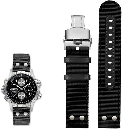 SKM for Hamilton Khaki Aviation Watch H77616533 H70615733 Watch Strap Men WatchBand Beyond Wind Speed Series Nylon Canvas 20mm 22mm (Color : Black Silver fold, Size : 22mm) in Saudi Arabia