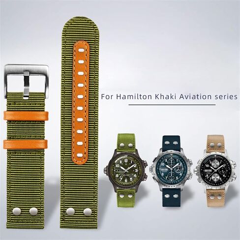 SKM for Hamilton Khaki Aviation Watch H77616533 H70615733 Watch Strap Men WatchBand Beyond Wind Speed Series Nylon Canvas 20mm 22mm (Color : Black Silver fold, Size : 22mm) in Saudi Arabia