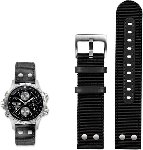 SKM for Hamilton Khaki Aviation Watch H77616533 H70615733 Watch Strap Men WatchBand Beyond Wind Speed Series Nylon Canvas 20mm 22mm (Color : Black Silver fold, Size : 22mm) in Kuwait