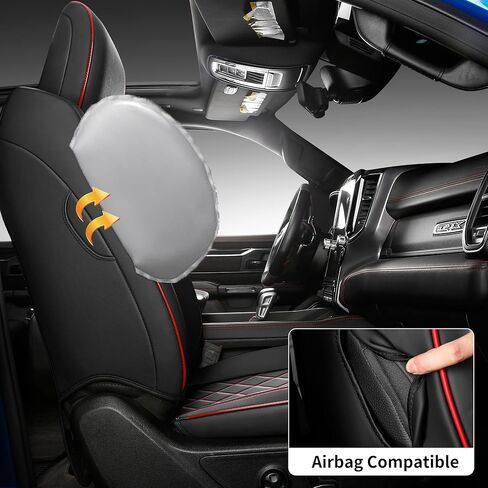 Car Seat Covers for 2019-2026 Dodge Ram 1500 Crew Cab - Full Set Nappa Leather - 46-Split Flat Rear Bench Design, Compatible with Big Horn/Rebel/Lone Star/HFE Trims(Black&Red) in Saudi Arabia