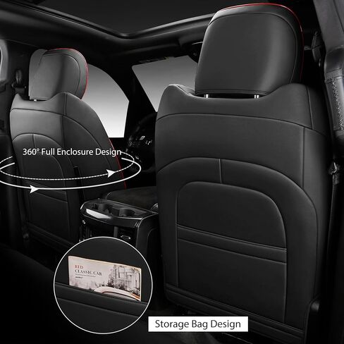 Car Seat Covers for 2019-2026 Dodge Ram 1500 Crew Cab - Full Set Nappa Leather - 46-Split Flat Rear Bench Design, Compatible with Big Horn/Rebel/Lone Star/HFE Trims(Black&Red) in Saudi Arabia