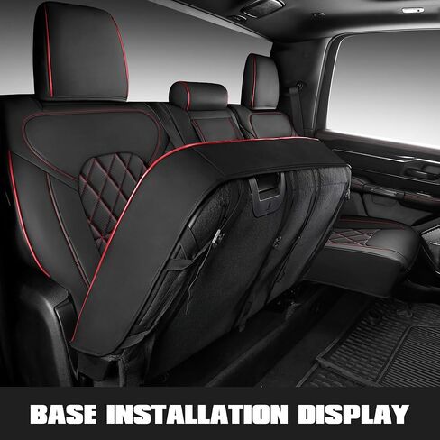 Car Seat Covers for 2019-2026 Dodge Ram 1500 Crew Cab - Full Set Nappa Leather - 46-Split Flat Rear Bench Design, Compatible with Big Horn/Rebel/Lone Star/HFE Trims(Black&Red) in Saudi Arabia